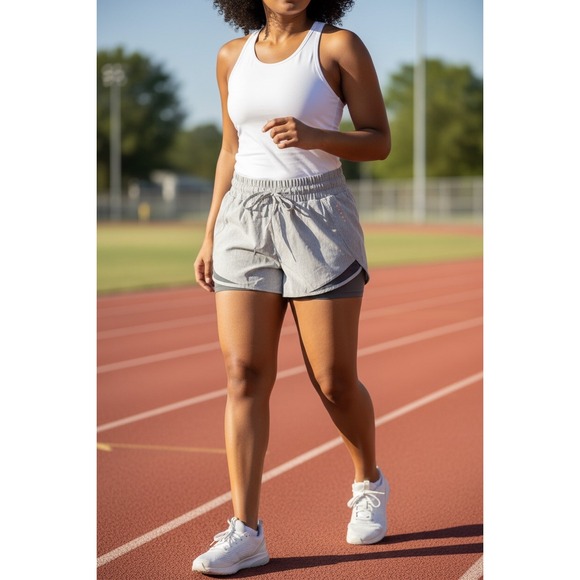 Pants - Womens‎ Heather Gray 2-in-1 Running Shorts Athletic Gym Training Shorts